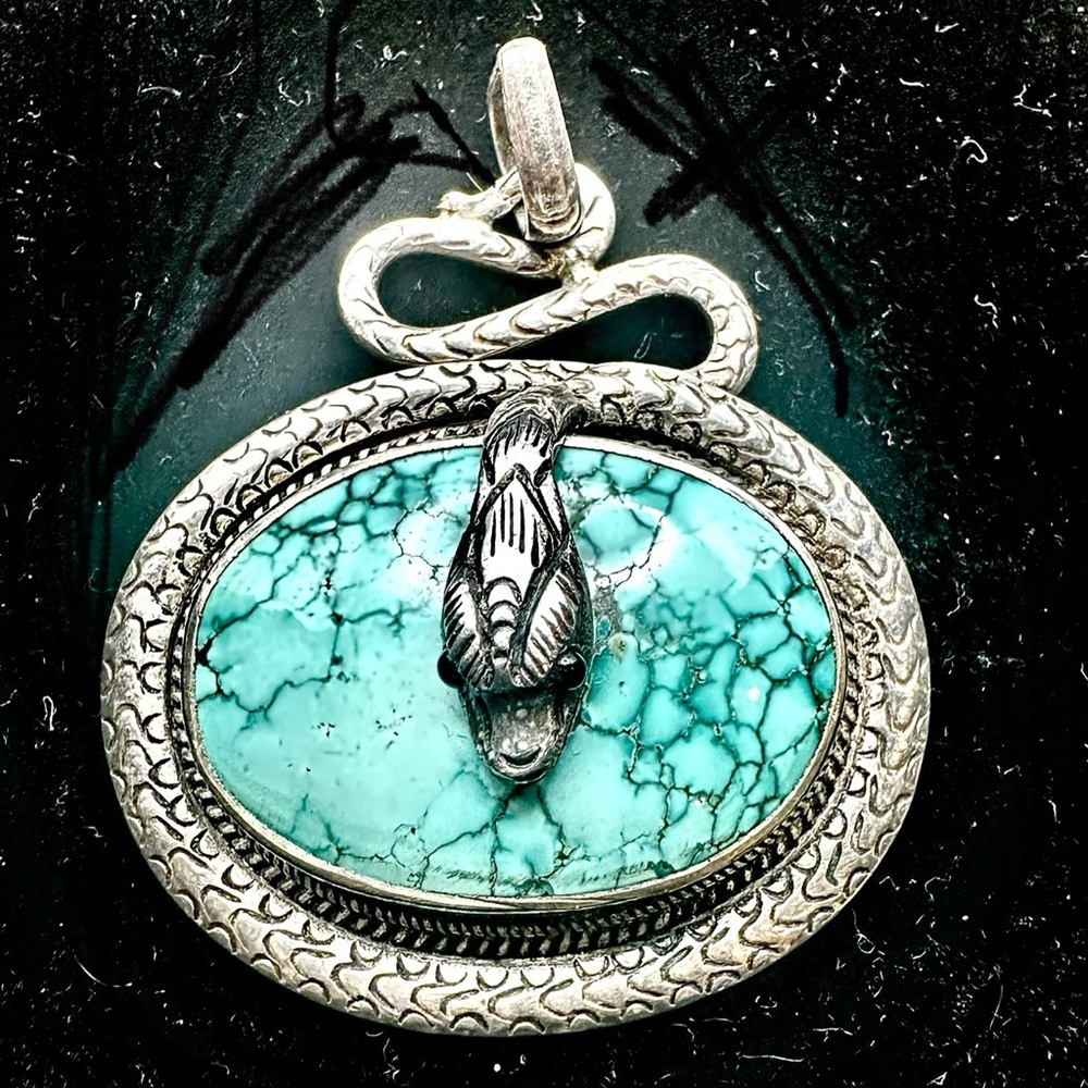 VINTAGE | TURQUOISE PENDANT WITH SNAKE | KINGSTON TURQUOISE | 925 SILVER